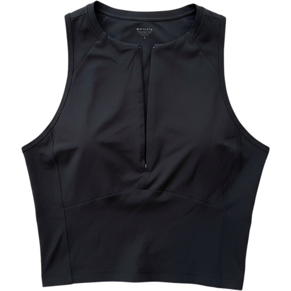 Athleta Women Black Half Zip Racerback Crop Tank Top Size Large Activewear